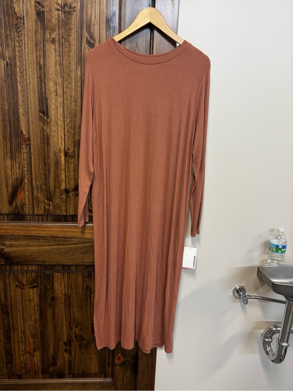 Motherhood Long Sleeve Midi Dress in Rusty Terracotta